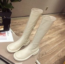 欧美秋冬chic高筒靴侧拉链中筒靴长靴女粗跟英伦马丁靴显瘦骑士靴