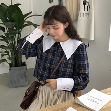 格子衬衫 学生 衬衣上衣宽松显瘦甜美撞色长袖 女装 韩版 2018新款 春装