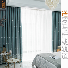 轻奢仿真丝绸缎高精密布绣花纱一体韩式双层遮光防透风保温窗帘定