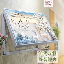 现代简约电表箱画北欧电闸遮挡推拉液压配电箱挂钟静音钟表免打孔