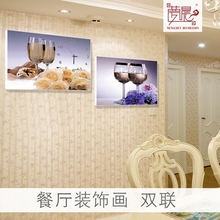 现代简约餐厅两联装 饰画水晶无框画背景墙壁画水果酒杯钟表挂钟画