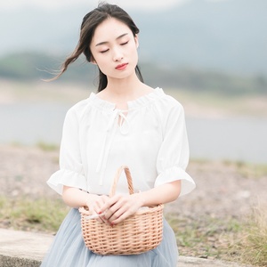 小清新系带雪纺衫