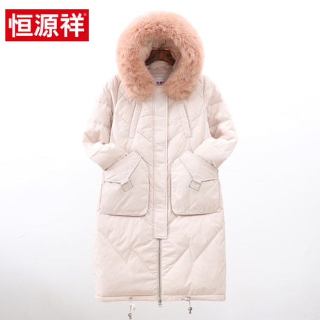 恒源祥过膝长款羽绒服女2018冬季新款大毛领狐狸毛领宽松保暖外套商品大图