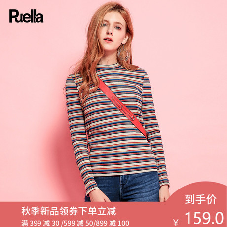2017春春季新款韩版修身百搭时尚长袖圆领套头港味条纹针织衫女装商品大图