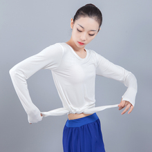 现代舞蹈服大斜角系带长袖 猫家9月新款 套指舞蹈上衣练功舞服