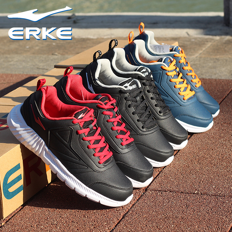 ERKE Men's Shoes Sneakers Men's Red Star Erke Winter Black Leather Casual Shoes Spring Running Shoes Men