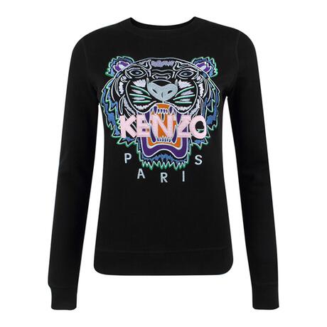 KENZO/高田贤三 女士黑色棉质虎头图案圆领长袖卫衣商品大图