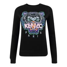 KENZO/高田贤三 女士黑色棉质虎头图案圆领长袖卫衣图片