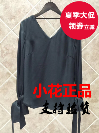 正品拉夏贝尔拉贝缇2018春装新款雪纺衫黑色长袖V领上衣60600126商品大图