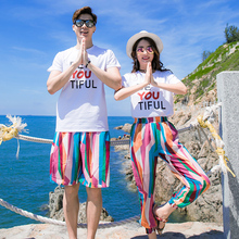 沙滩裙海边度假情侣装 海南三亚旅游印花T恤九分裤 套装 情侣沙滩裤