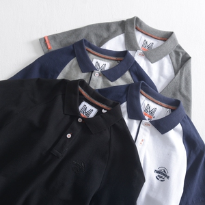 2019夏季新款韩版修身纯棉翻领POLO衫男日系潮流撞色插肩半袖打底