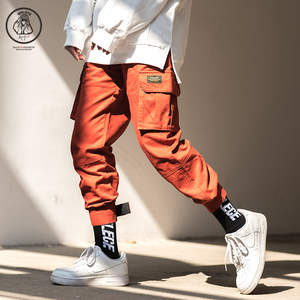 多口袋工装裤男直筒九分束脚裤