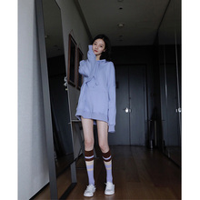 surblue纯色连帽卫衣女oversize春新款中长款bf宽松下衣失踪上衣