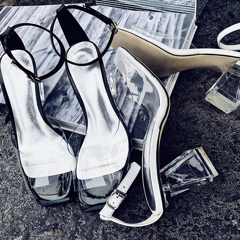 2018新款水晶凉鞋女夏个性高跟异形粗跟性感