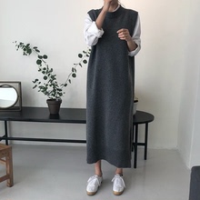 韩国孕妇秋冬装INS宽松显瘦百搭马甲针织毛衣背心裙长款孕妇
