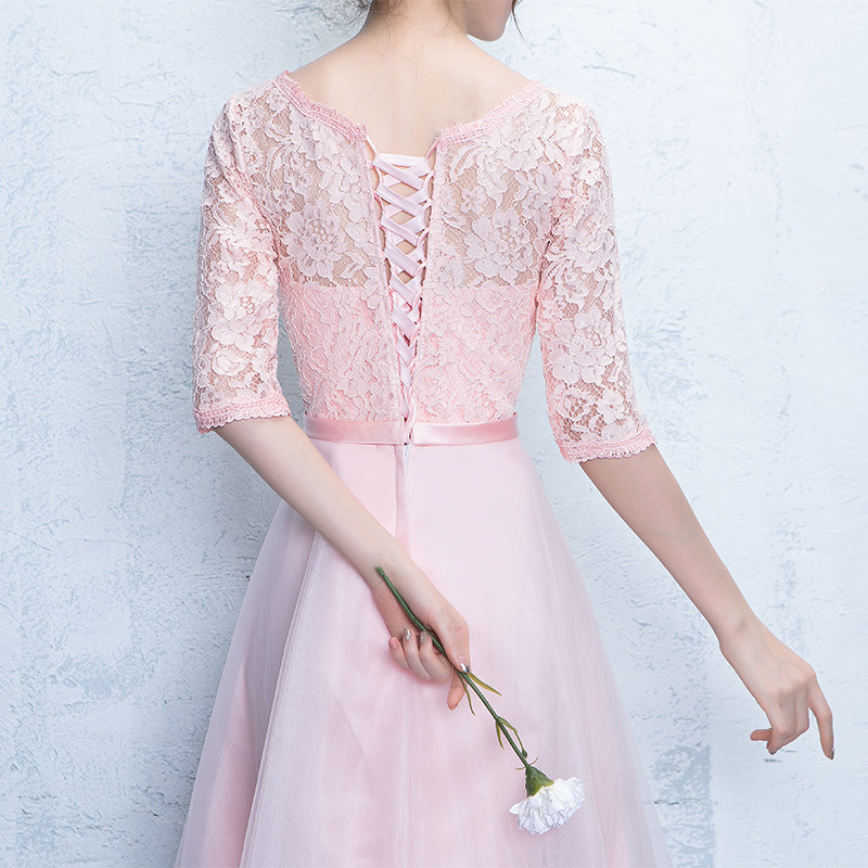 伴娘服2018新款短款晚礼服中袖一字肩礼服女