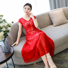 长裙女夏2018新款大码女装气质韩版胖mm短袖过膝长款蕾丝连衣裙图片