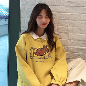 polo假两件卫衣女秋冬bf慵懒风加厚加绒套头百搭mschf上衣cec外套