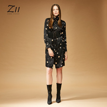 Z11女装冬款黑色小碎花中长款真丝连衣裙H17DH209图片
