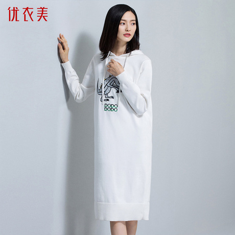 优衣美秋款女士连衣裙女长袖2018新款韩版宽松休闲卫衣裙子32923商品大图
