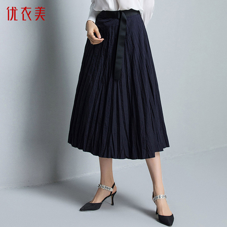 优衣美秋装新款2018高腰纯色百搭伞裙中长裙时装裙子女宽松31418商品大图