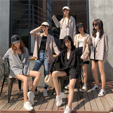 秋季女装韩版时尚百搭宽松复古纯色格子西装长袖开衫正装上衣外套图片