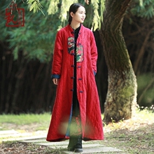 民族风棉衣中长款2018冬季新款棉麻女装复古中国风长过膝棉服外套图片