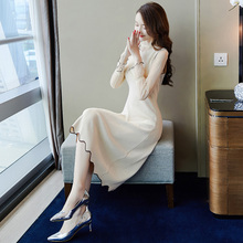 针织连衣裙修身女装秋装女2018新款长袖韩版中长款两件套裙子秋季图片