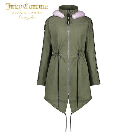 Juicy Couture2018新款女士不规则下摆收腰连帽中长款大衣外套商品大图