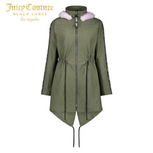 Juicy Couture2018新款女士不规则下摆收腰连帽中长款大衣外套图片