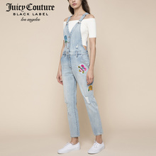 Juicy Couture2018新款刺绣补丁装饰破洞背带牛仔裤连体裤图片