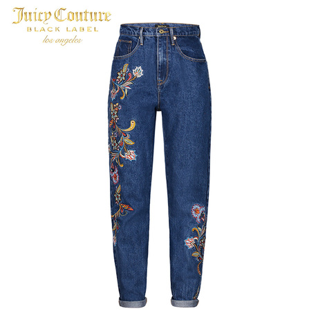 Juicy Couture2018新款花卉刺绣图案装饰牛仔裤长裤商品大图