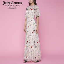 Juicy Couture时尚气质花卉刺绣图案装饰收腰超长连衣裙图片