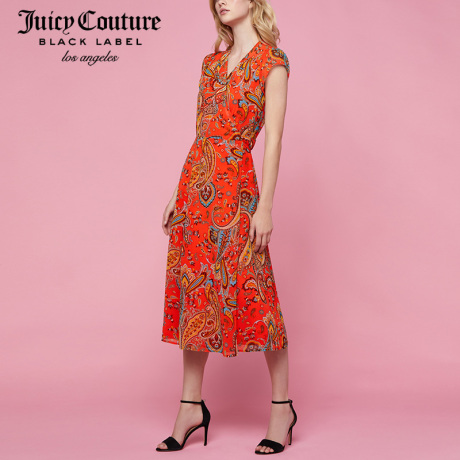 Juicy Couture时尚民族风印花收腰V领中长连衣裙商品大图