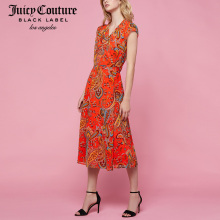 Juicy Couture时尚民族风印花收腰V领中长连衣裙图片