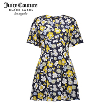 Juicy Couture2018新款时尚碎花收腰荷叶袖短袖桑蚕丝连衣裙图片