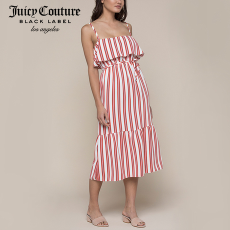 Juicy Couture2018新款时尚气质条纹中长款吊带连衣裙(明星同款)商品大图
