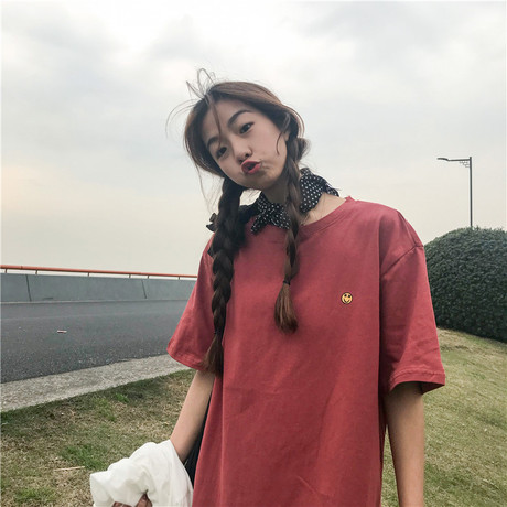 夏季女装ulzzang韩版潮学生百搭笑脸短袖T恤女原宿bf风宽松上衣服商品大图