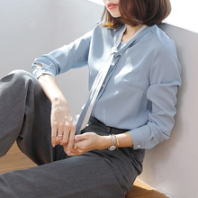 歌莱朵2018秋季新款长袖蝴蝶结飘带衬衣潮韩版衬衫雪纺衫女装上衣图片