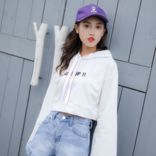 露脐卫衣 韩版 秋装 宽松chic秋上衣慵懒体恤短款 2019新款 T恤女长袖