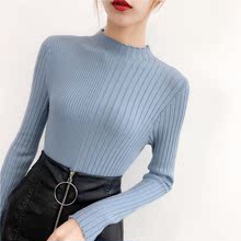 针织打底衫女装长袖2018秋季韩版修身百搭套头学生半高领黑色毛衣图片