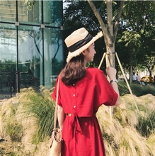 奥朵芬2019沙滩裙女三亚旅游马尔代夫海边度假长裙泰国红色连衣裙