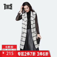TOUCH女装2016韩版羊毛毛呢外套中长款修身polo领格子呢大衣风衣图片