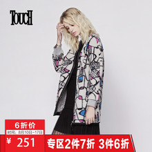 TOUCH女装2016冬装韩版彩色格子长袖大码毛呢大衣中长款羊毛外套图片