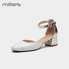 粗跟扣带女单鞋 millie 妙丽专柜同款 牛皮方头时尚 LP905AK8