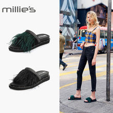 妙丽夏季专柜同款 时尚 millie 外穿女凉拖鞋 羊绒平底鞋 LV206BT8