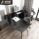 钢化玻璃电脑桌家用台式简约现代弧形拐角l型办公写字台转角书桌