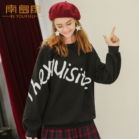 南岛风大码女装秋季新款韩版宽松休闲印花卫衣长袖圆领套头上衣女商品大图