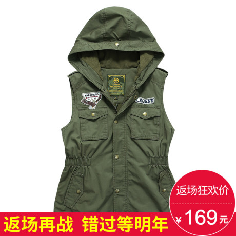 战地集酷秋冬女装韩版潮休闲收腰无袖运动连帽马甲外套女商品大图