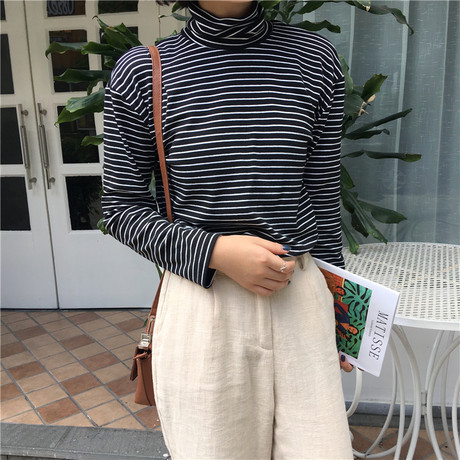 秋装研九冷系女装港味复古上衣服女生帅气打底衫百搭韩版长袖t恤商品大图